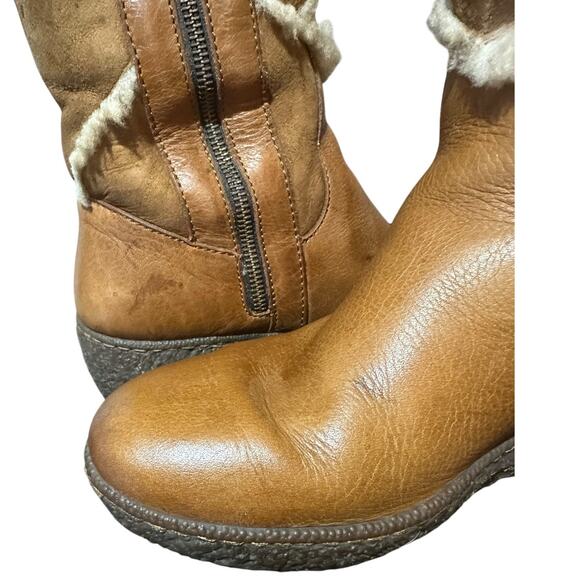 Born Women's Shearling Cognac Brown Suede Leather Mid Calf Boots US 8 EU 39 Zip - Picture 9 of 9